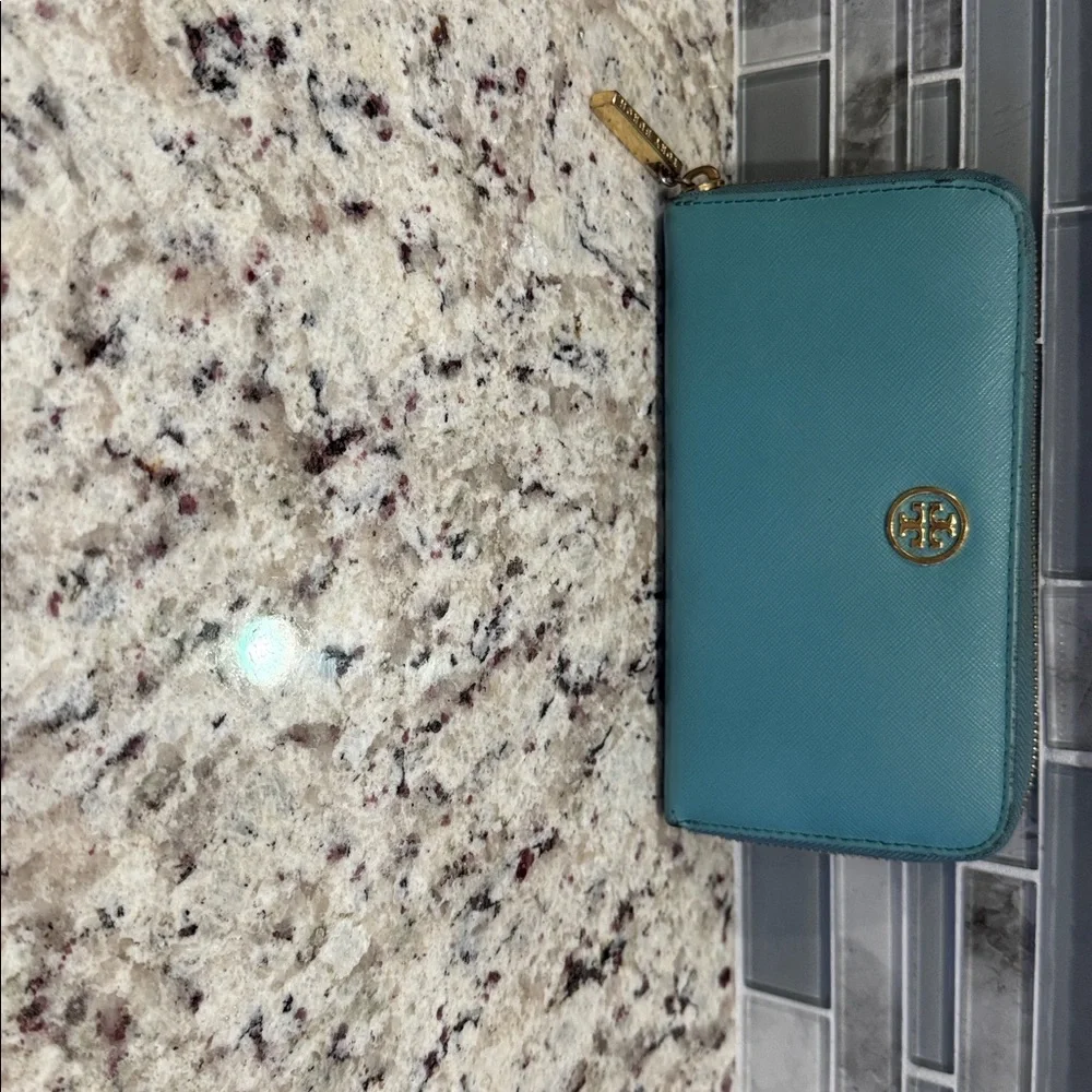 Tory Burch Teal Zip -Around Wallet